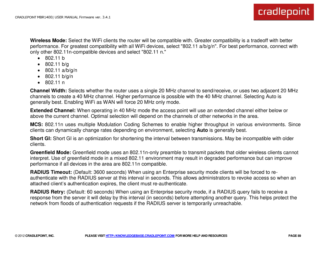 Cradlepoint MBR1400LE manual Cradlepoint, Inc 