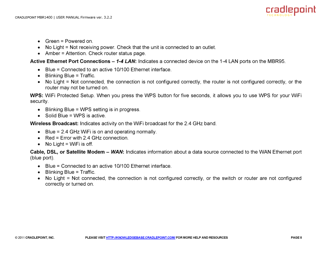 Cradlepoint MBR95 manual Cradlepoint, Inc 