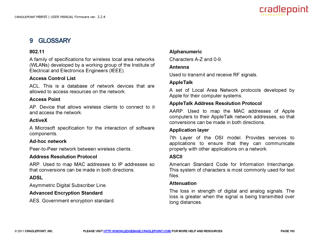 Cradlepoint MBR95 manual Adsl, Ascii 