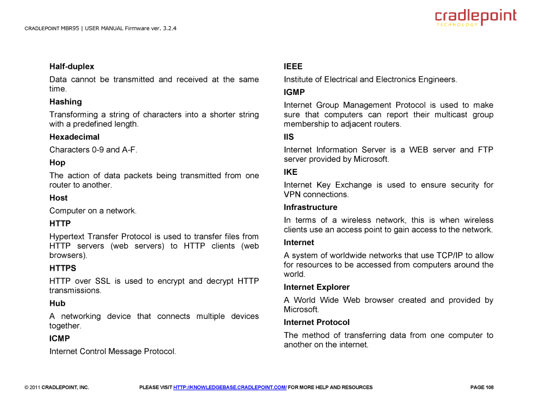 Cradlepoint MBR95 manual Https, Icmp, Ieee, Igmp, Iis, Ike 