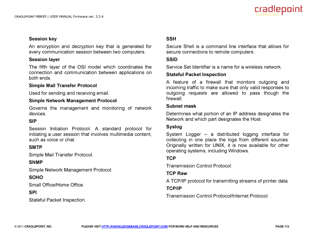 Cradlepoint MBR95 manual Sip, Smtp, Snmp, Soho, Spi, Ssh, Ssid, Tcp/Ip 