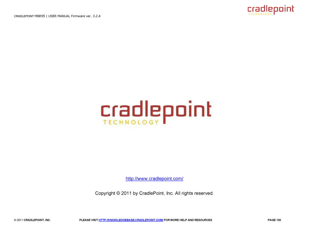 Cradlepoint MBR95 manual Copyright 2011 by CradlePoint, Inc. All rights reserved 