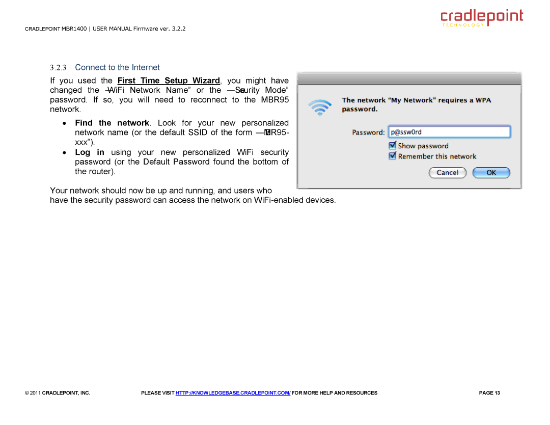 Cradlepoint MBR95 manual Connect to the Internet 