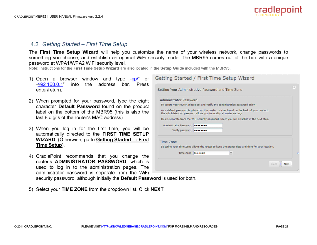 Cradlepoint MBR95 manual Getting Started First Time Setup 