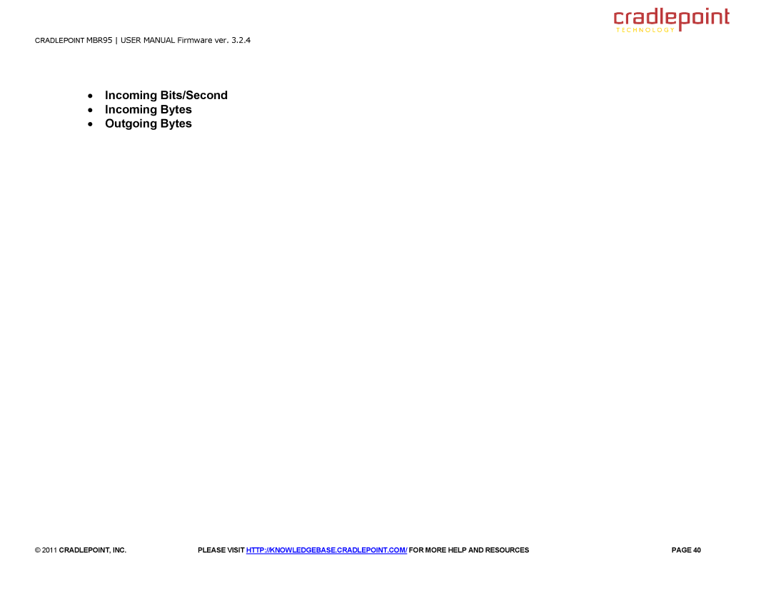 Cradlepoint MBR95 manual ∙ Incoming Bits/Second ∙ Incoming Bytes ∙ Outgoing Bytes 