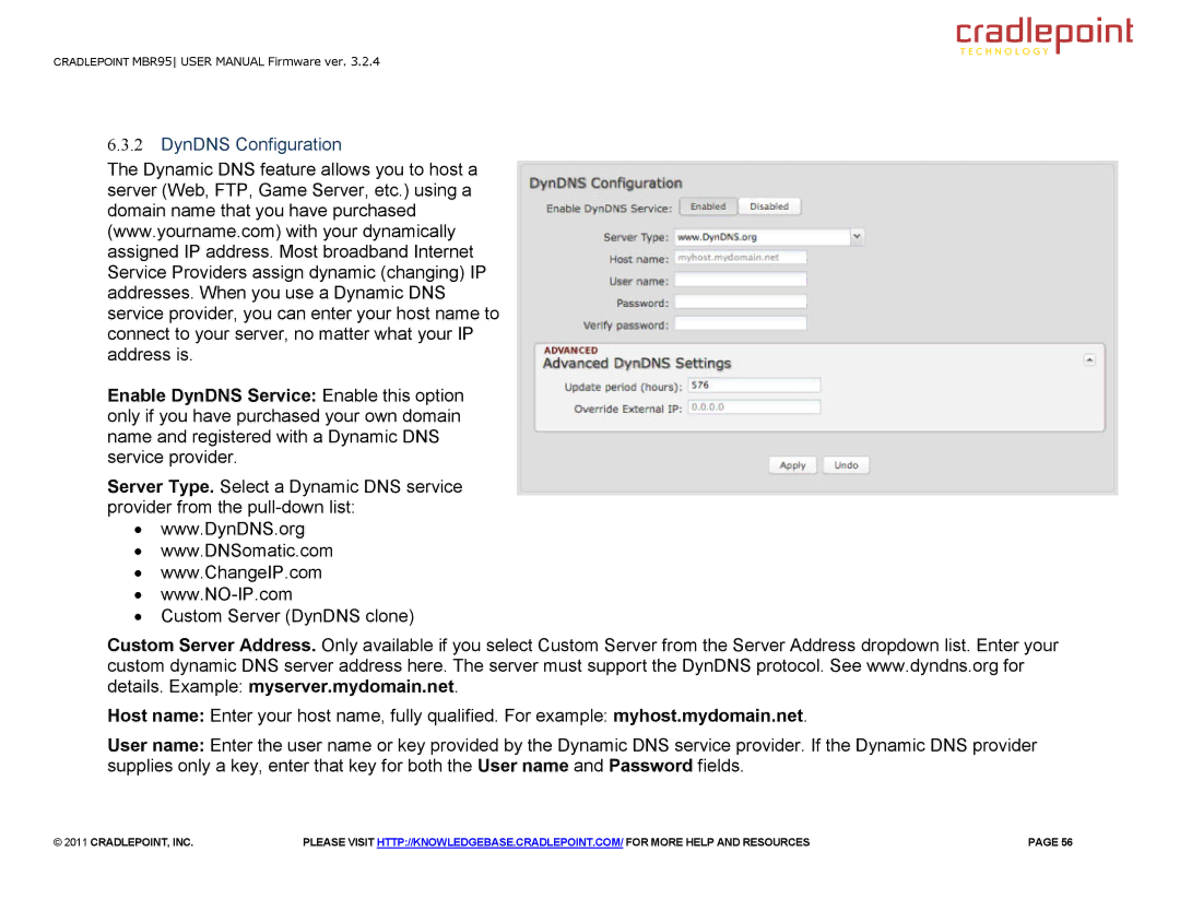 Cradlepoint MBR95 manual DynDNS Configuration 