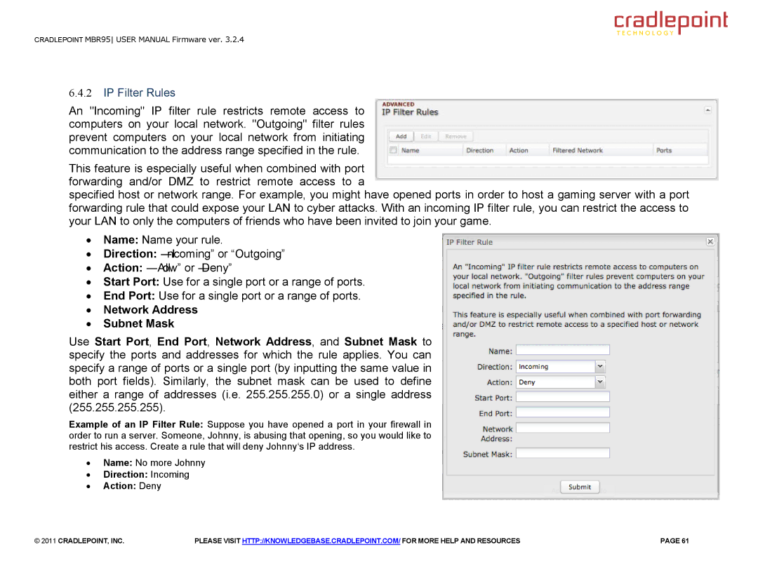 Cradlepoint MBR95 manual IP Filter Rules 