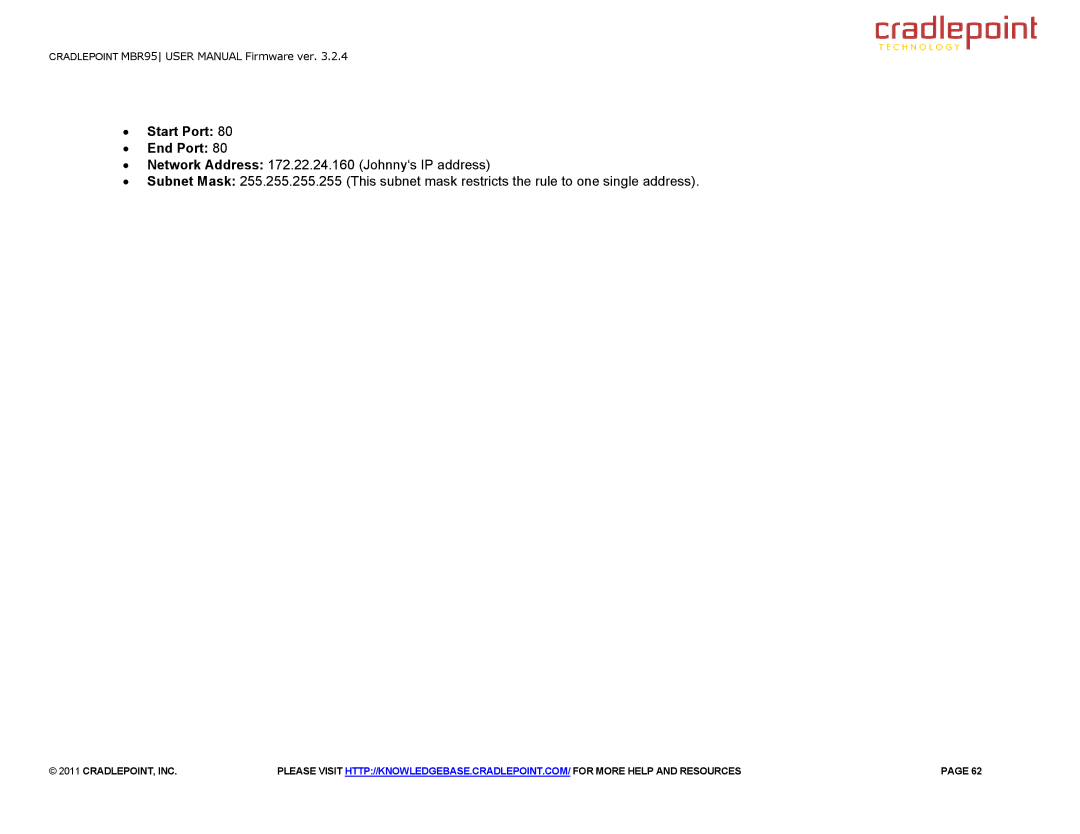 Cradlepoint MBR95 manual ∙ Start Port ∙ End Port 