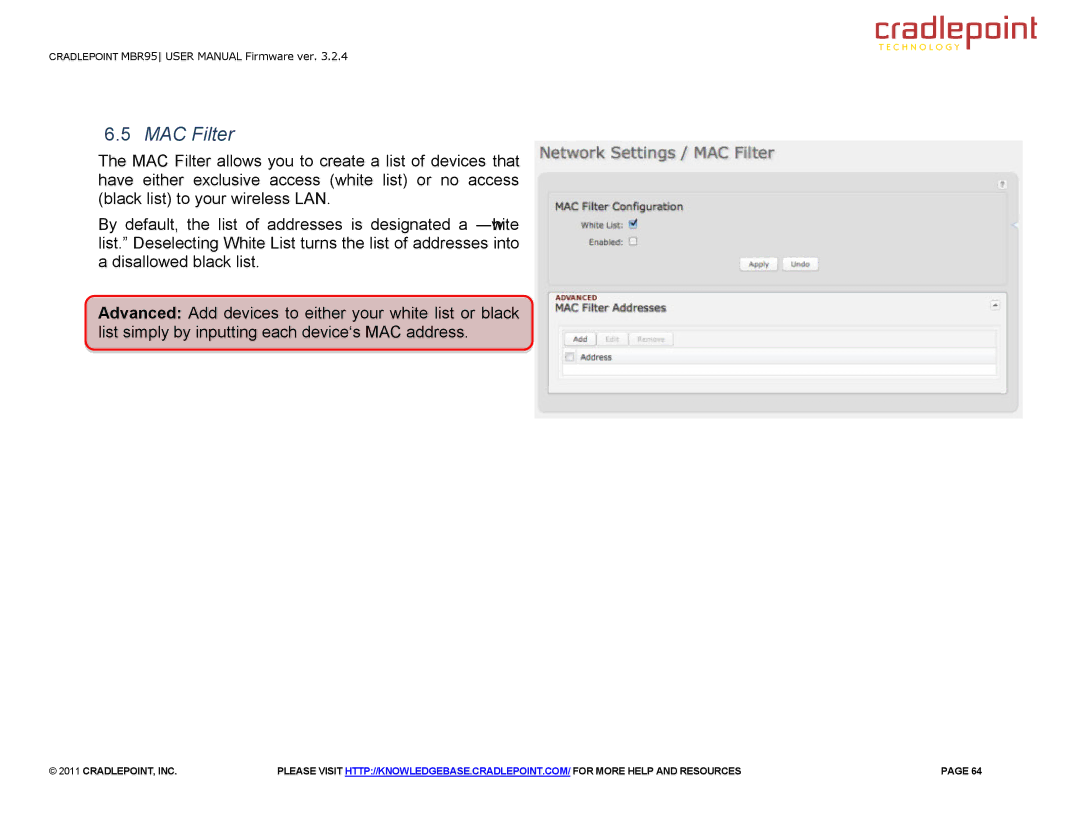 Cradlepoint MBR95 manual MAC Filter 