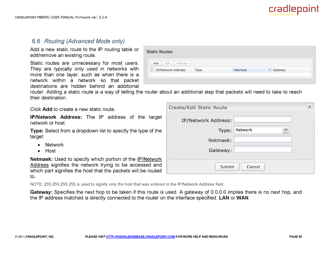 Cradlepoint MBR95 manual Routing Advanced Mode only 