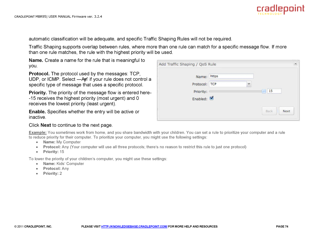 Cradlepoint MBR95 manual ∙ Protocol Any ∙ Priority 