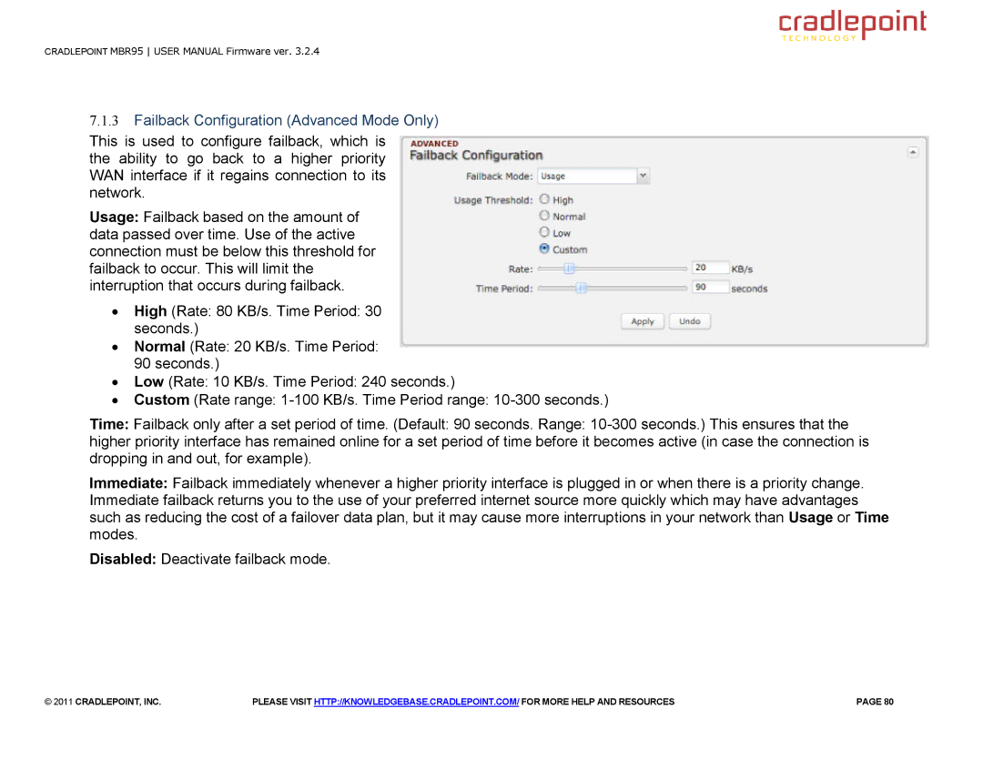 Cradlepoint MBR95 manual Failback Configuration Advanced Mode Only 