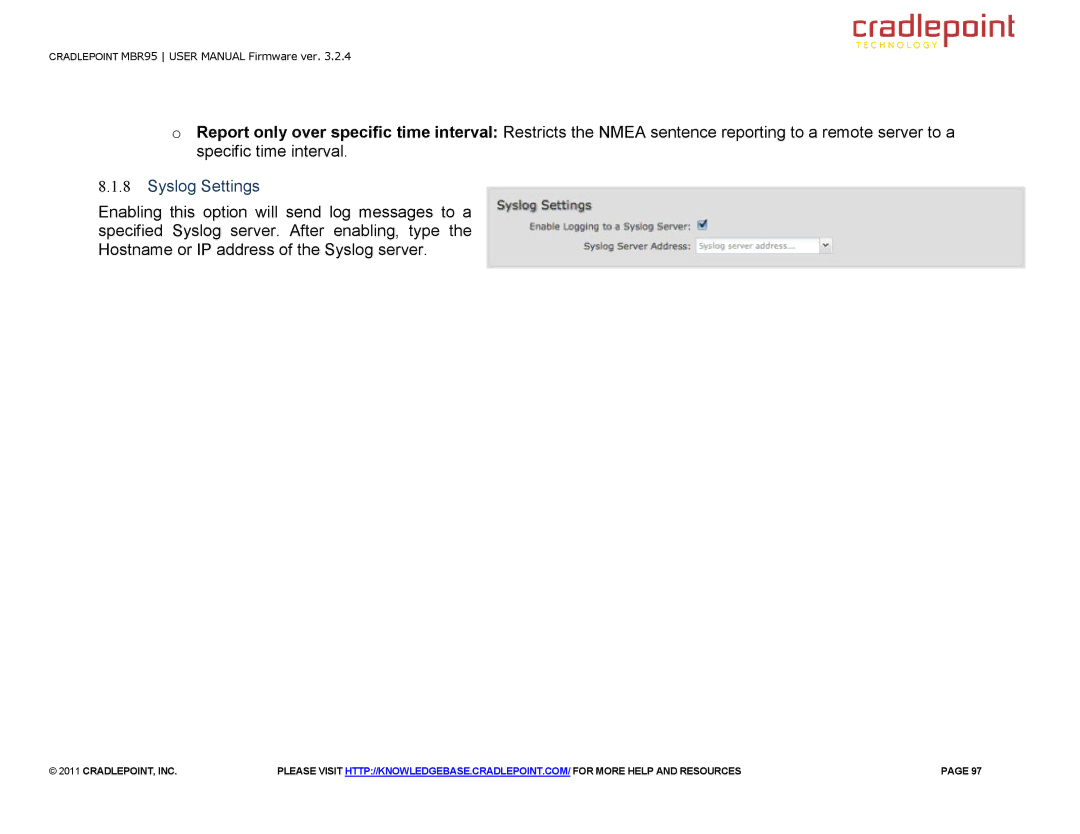 Cradlepoint MBR95 manual Syslog Settings 
