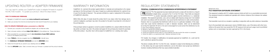 Cradlepoint MC100E Warranty Information, Regulatory Statements, Federal Communication Commission Interference Statement 