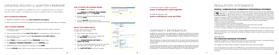 Cradlepoint MC100W Regulatory Statements, Warranty Information, Federal Communication Commission Interference Statement 