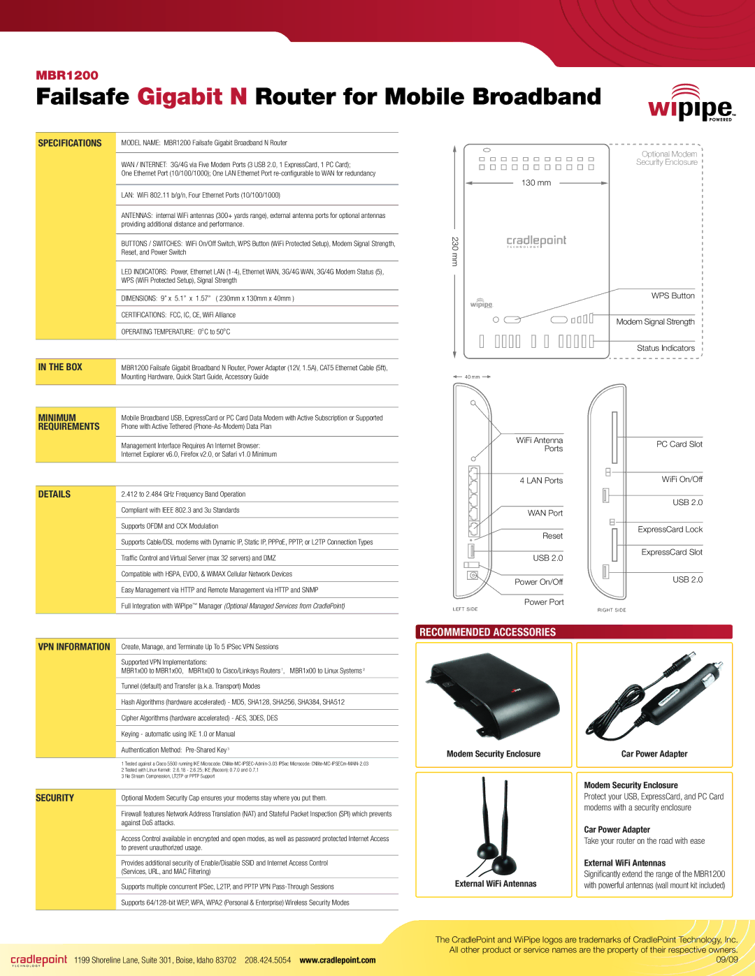 Cradlepoint CBA250, PHS300, MBR1200 manual Failsafe Gigabit N Router for Mobile Broadband 