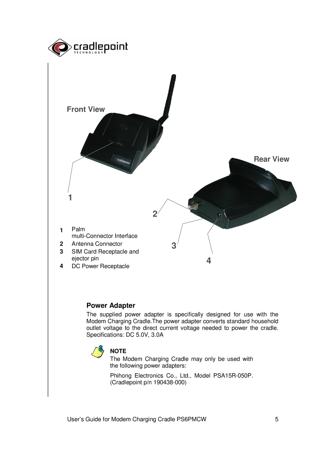 Cradlepoint PS6PMCW manual Front View Rear View 