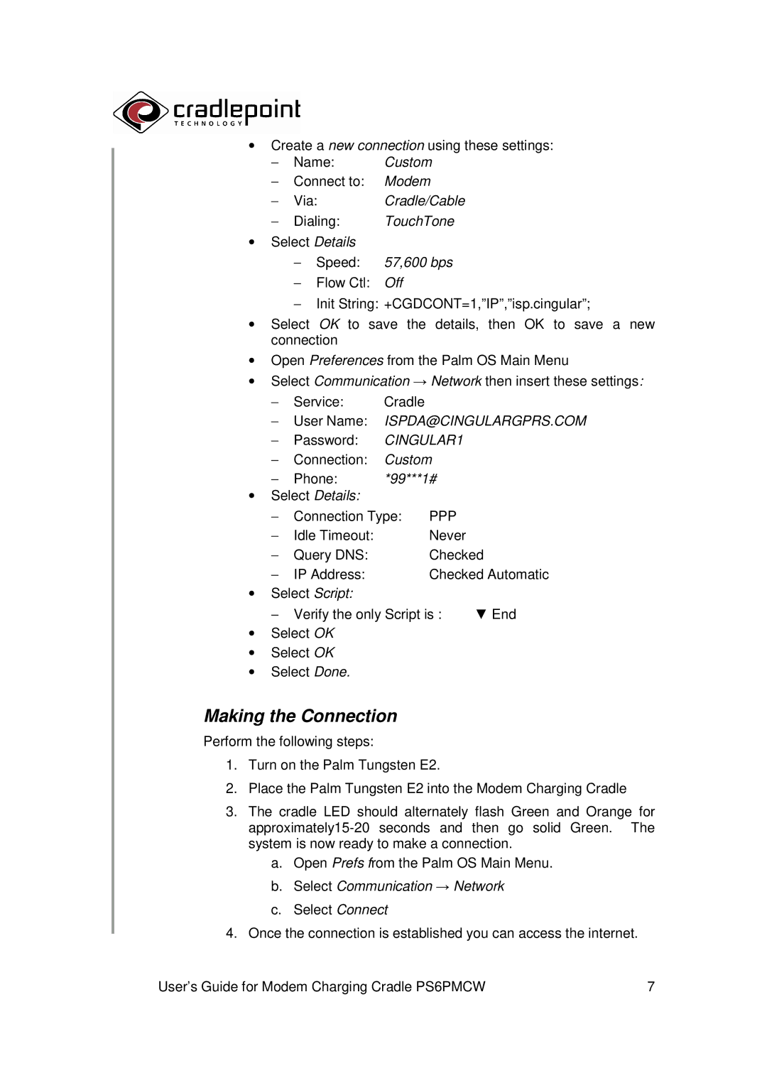 Cradlepoint PS6PMCW manual Making the Connection, Speed 57,600 bps 