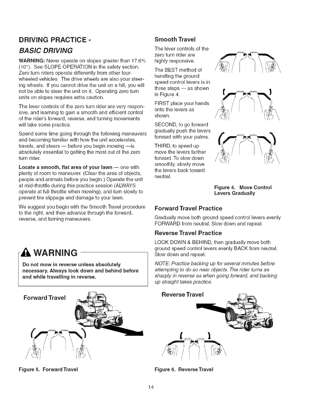 Craftsman 107.27768 manual Smooth Travel, Forward Travel Practice, Levers Gradually 