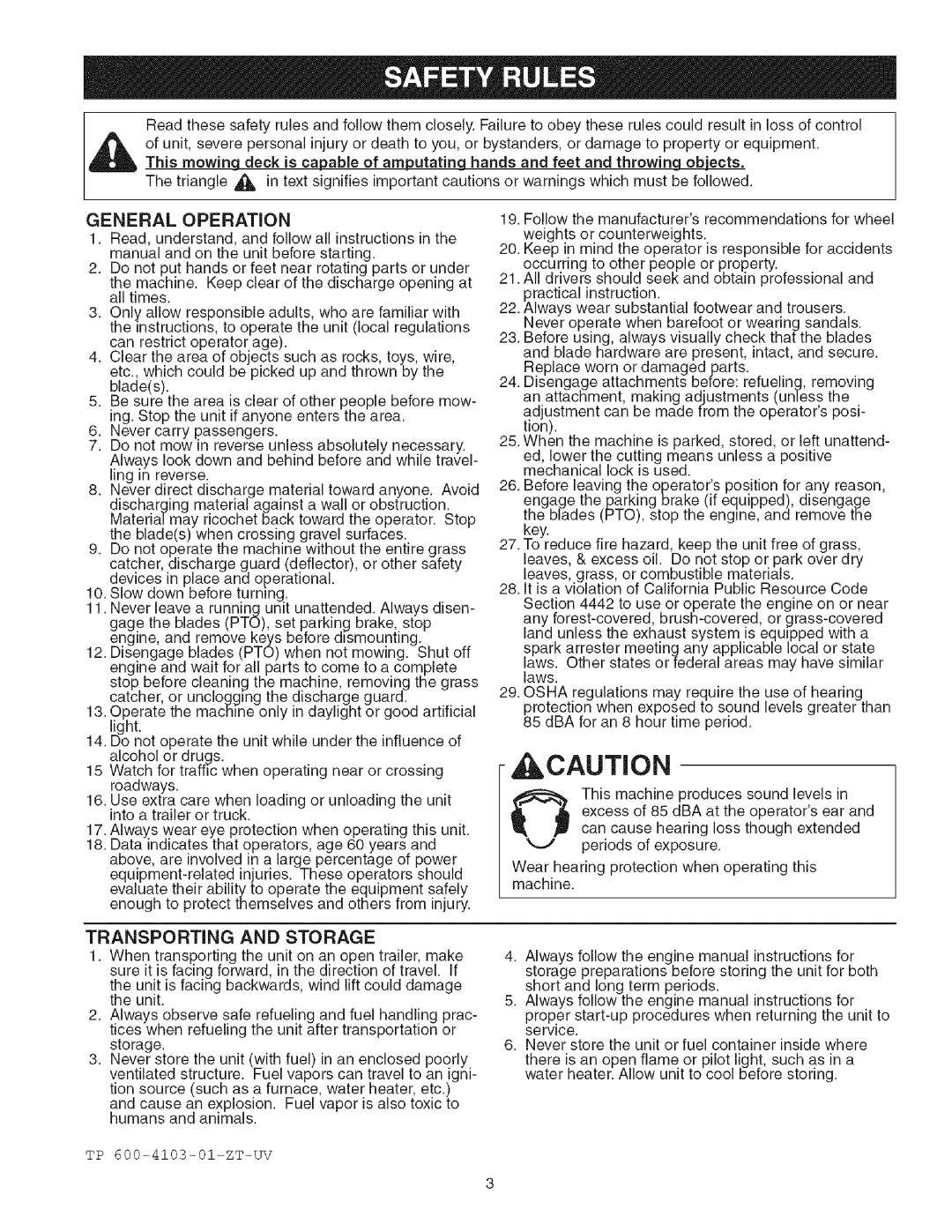 Craftsman 107.27768 manual General Operation 