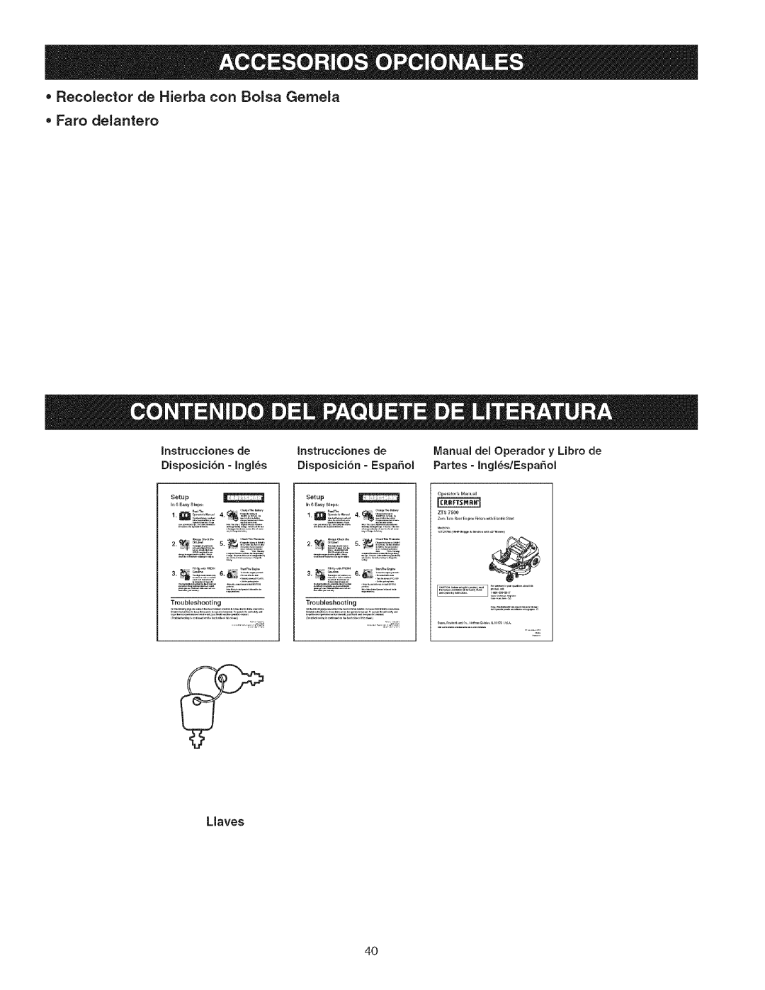 Craftsman 107.27768 manual Recolector de Hierba con Bolsa Gemela Faro delantero, 2s u 