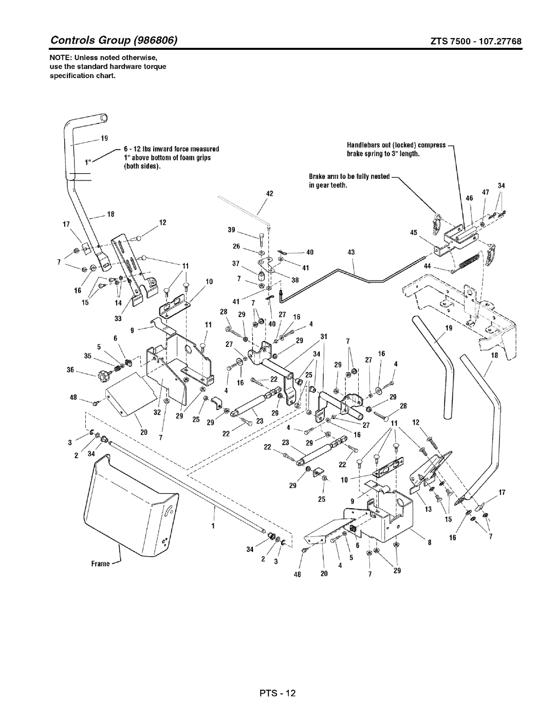 Craftsman 107.27768 manual Controls Group, ZTS 7500 