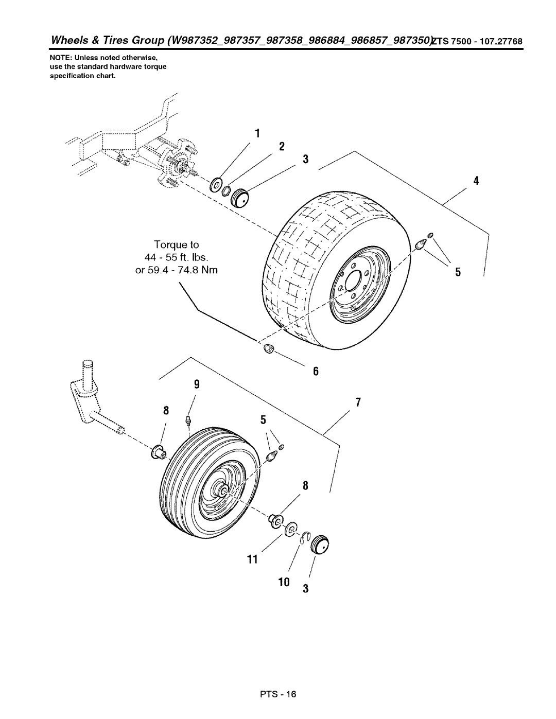 Craftsman 107.27768 manual Torque to 44 55 ft. Ibs Or 59.4 74.8 Nm PTS-16 