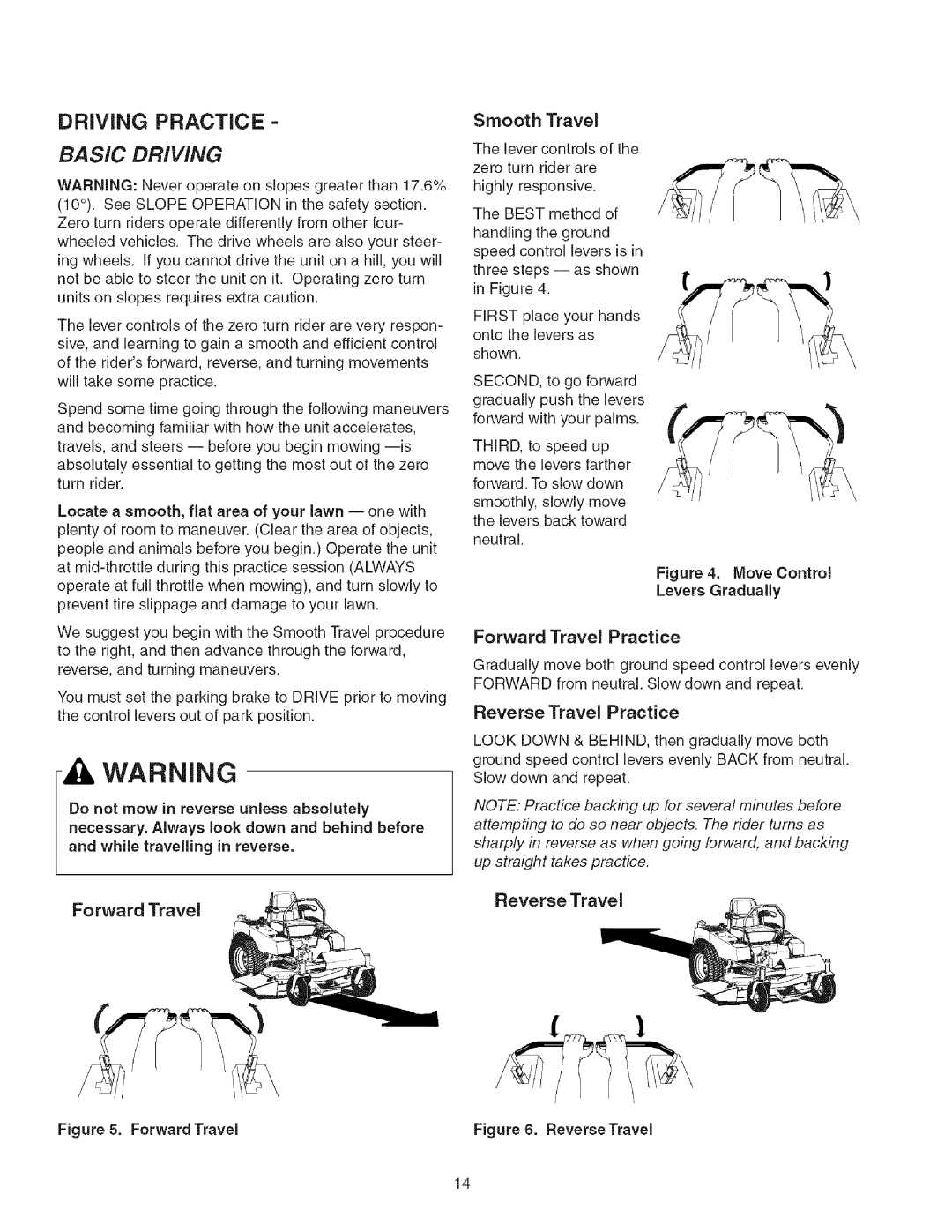 Craftsman 107.2777 manual Smooth Travel, Forward Travel Practice, Levers Gradually 