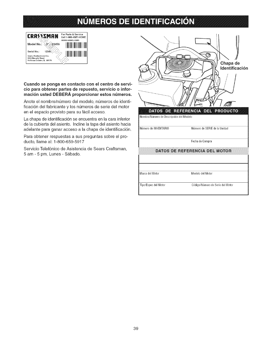 Craftsman 107.2777 manual Identificaci6n 