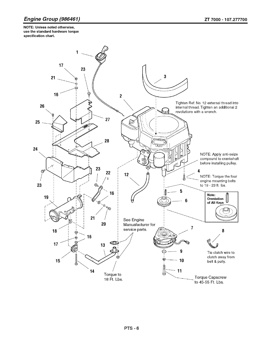 Craftsman 107.2777 manual Engine Group, ZT 7000, 26 