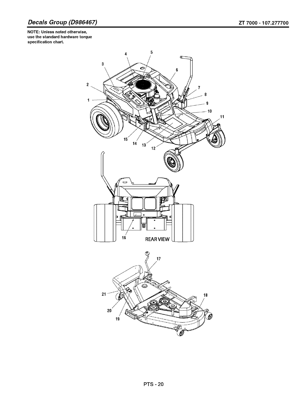 Craftsman 107.2777 manual Decals Group D986467 ZT 7000 