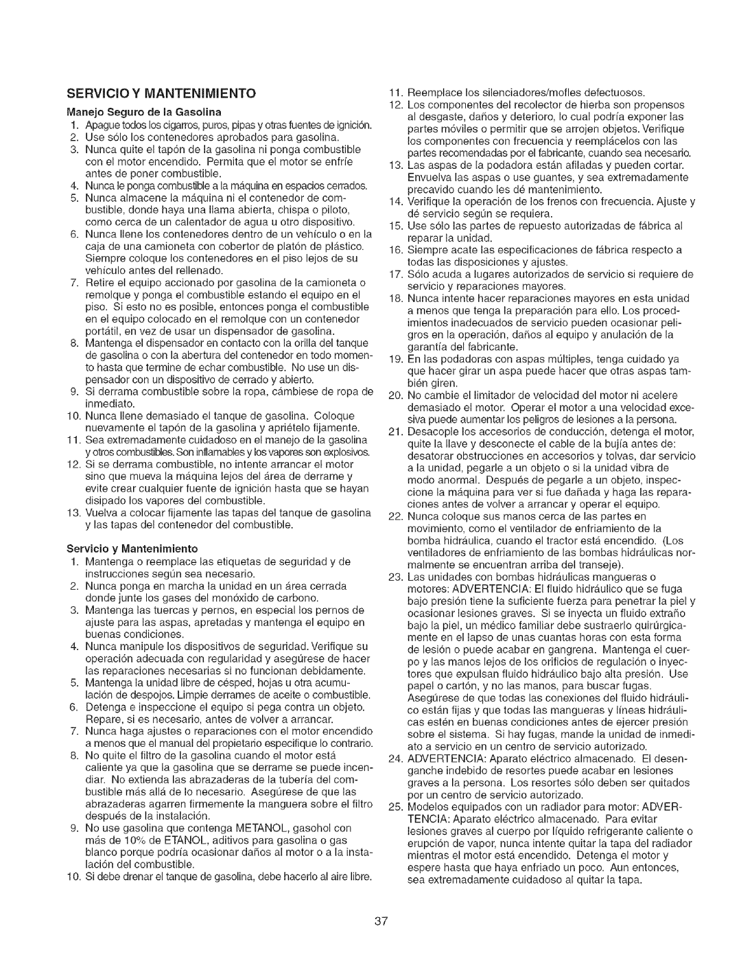 Craftsman 107.2777 manual SERVCO Y MANTENilVIENTO, Servicio y Mantenimiento 