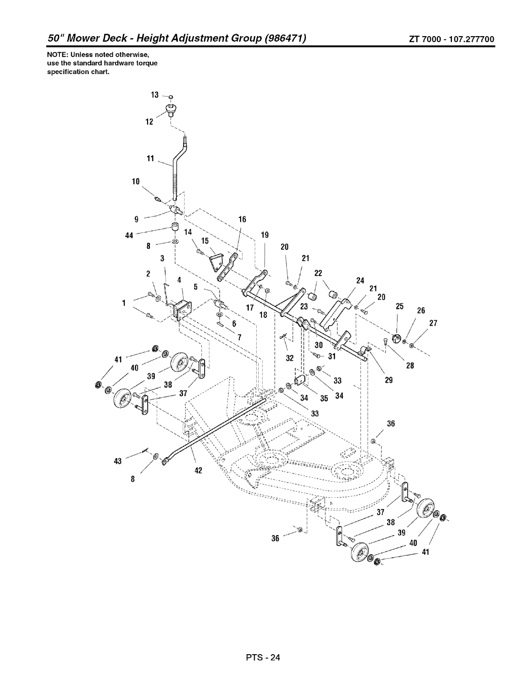 Craftsman 107.2777 manual Mower Deck - Height Adjustment Group, ZT 7000, 20 21 22 24, 26 27, Pts 