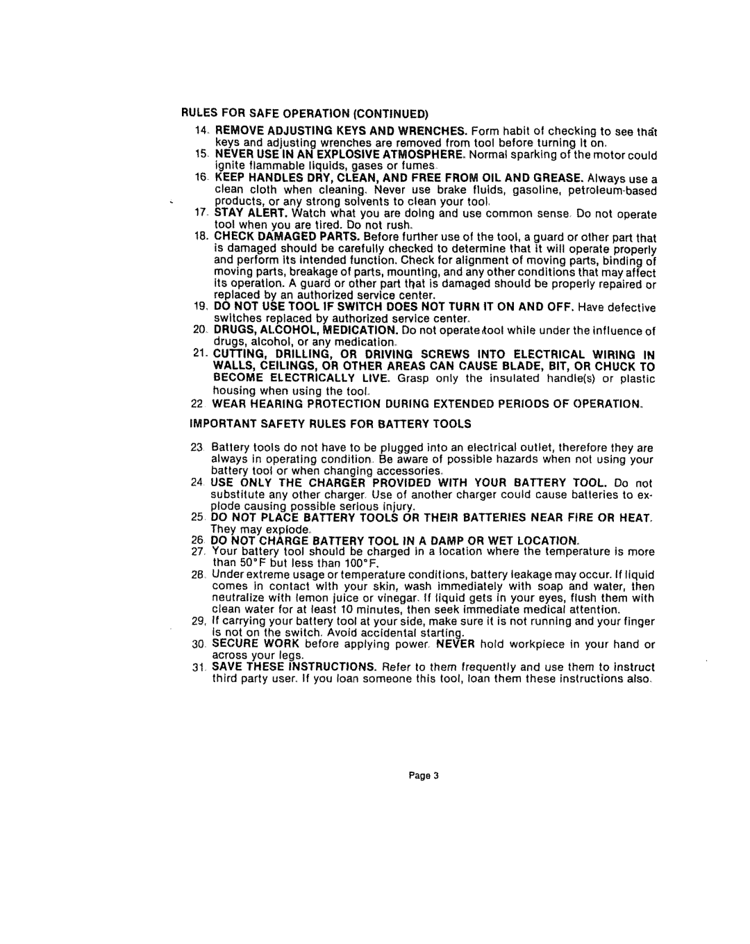 Craftsman 315.111450 owner manual Rules for Safe Operation 