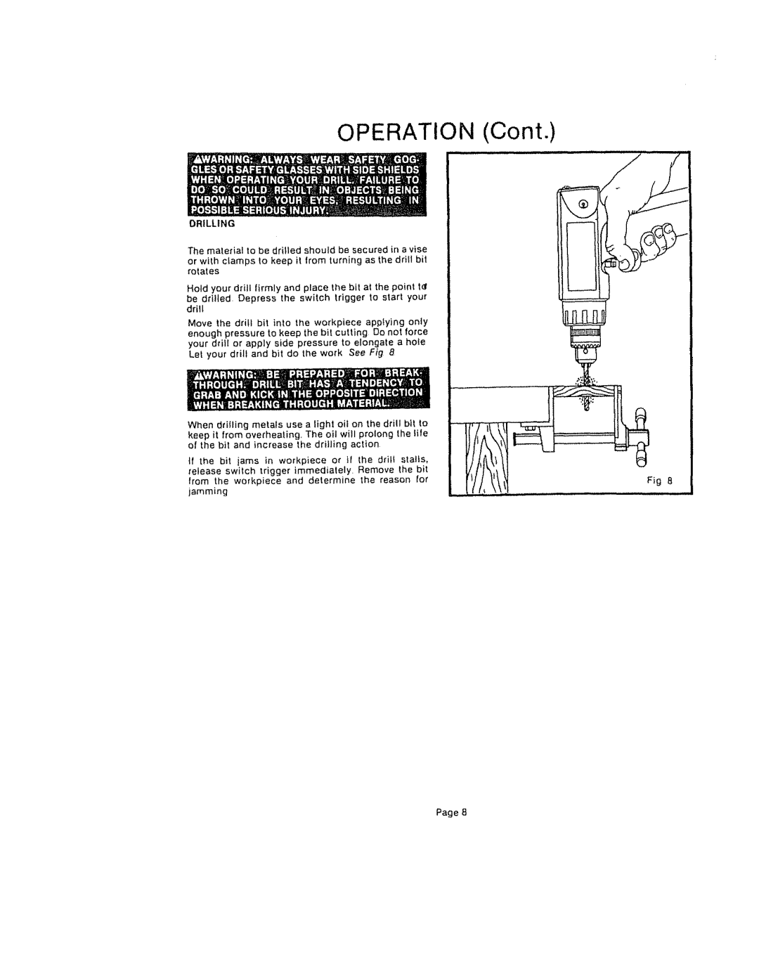 Craftsman 315.111450 owner manual Operation, Drilling 