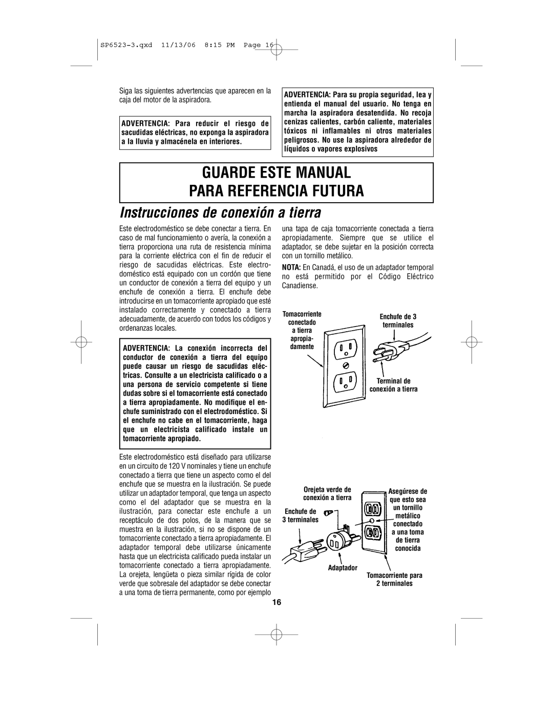 Craftsman 113.177135 owner manual Guarde Este Manual Para Referencia Futura, Instrucciones de conexión a tierra 