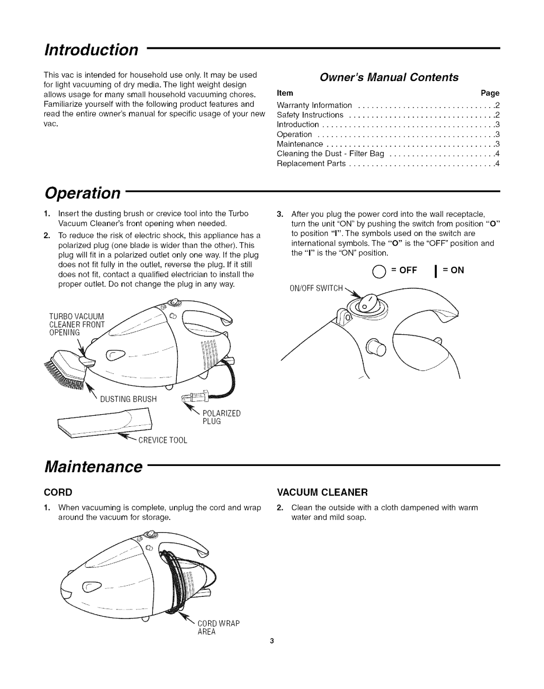 Craftsman 113.17798O, 113.177980 owner manual Introduction, Operation, Maintenance 