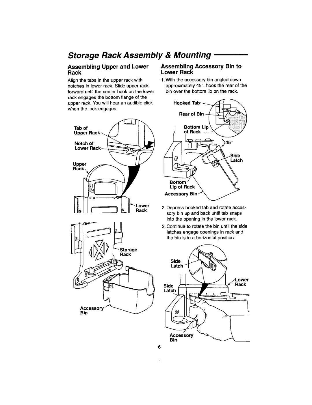 Craftsman 113.179255 owner manual Storage Rack Assembly & Mounting, Assembling Upper and Lower Rack, Notch Lower Rack 