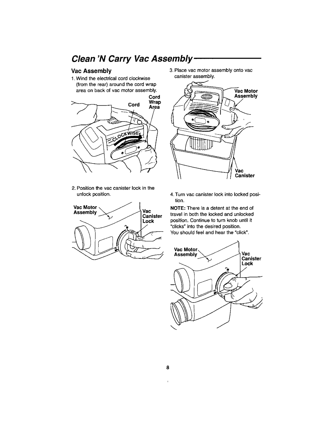 Craftsman 113.179255 owner manual Clean N Carry Vac Assembly, VacMotor\ J, AssemblyVac Canister Lock 