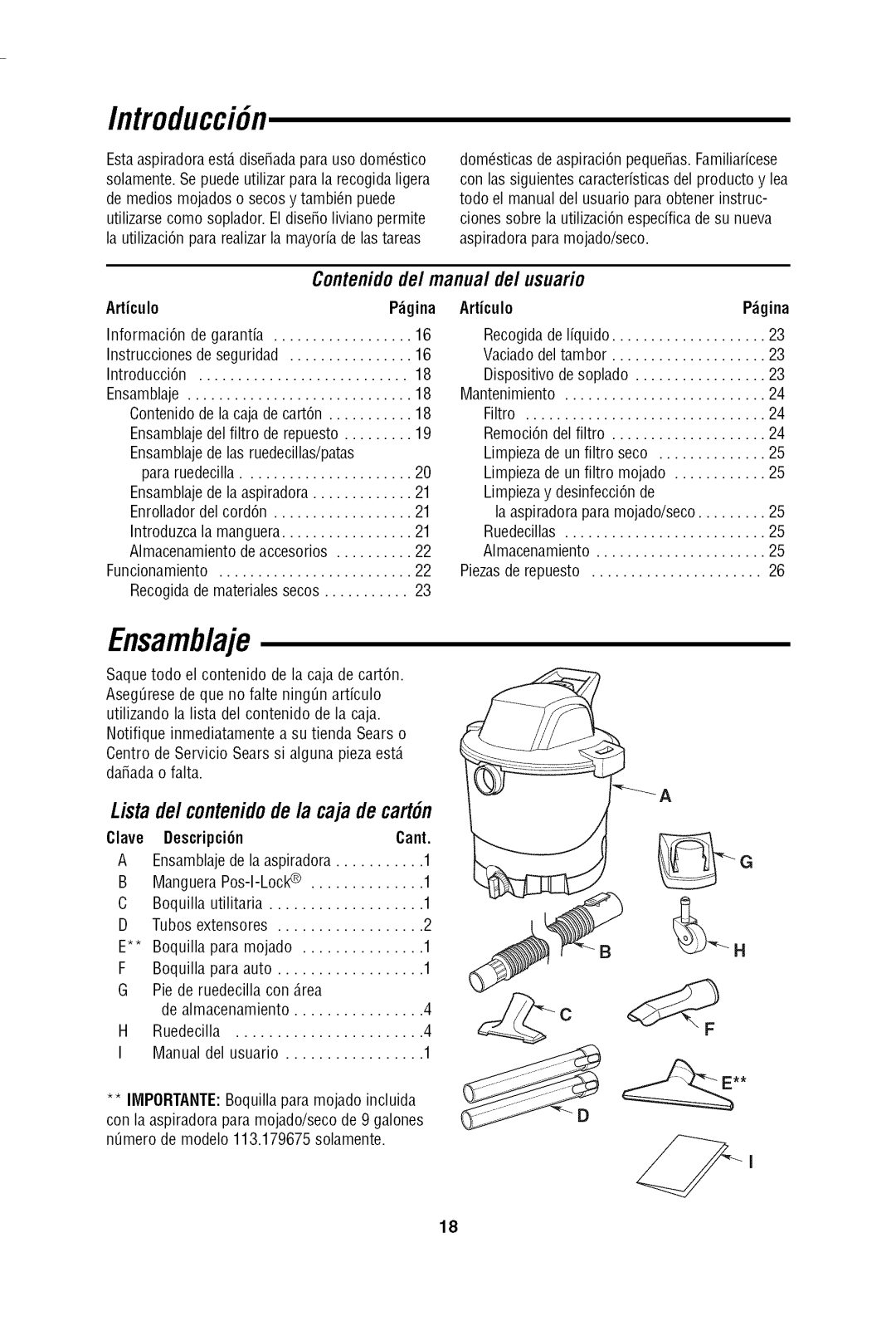 Craftsman 113.17965 owner manual Articulo, Clave Descripci6n 