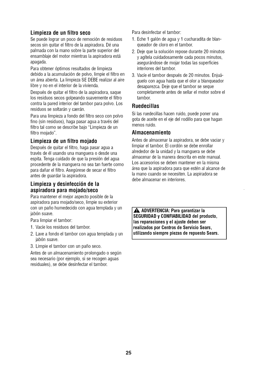 Craftsman 113.17965 owner manual Almacenamiento 