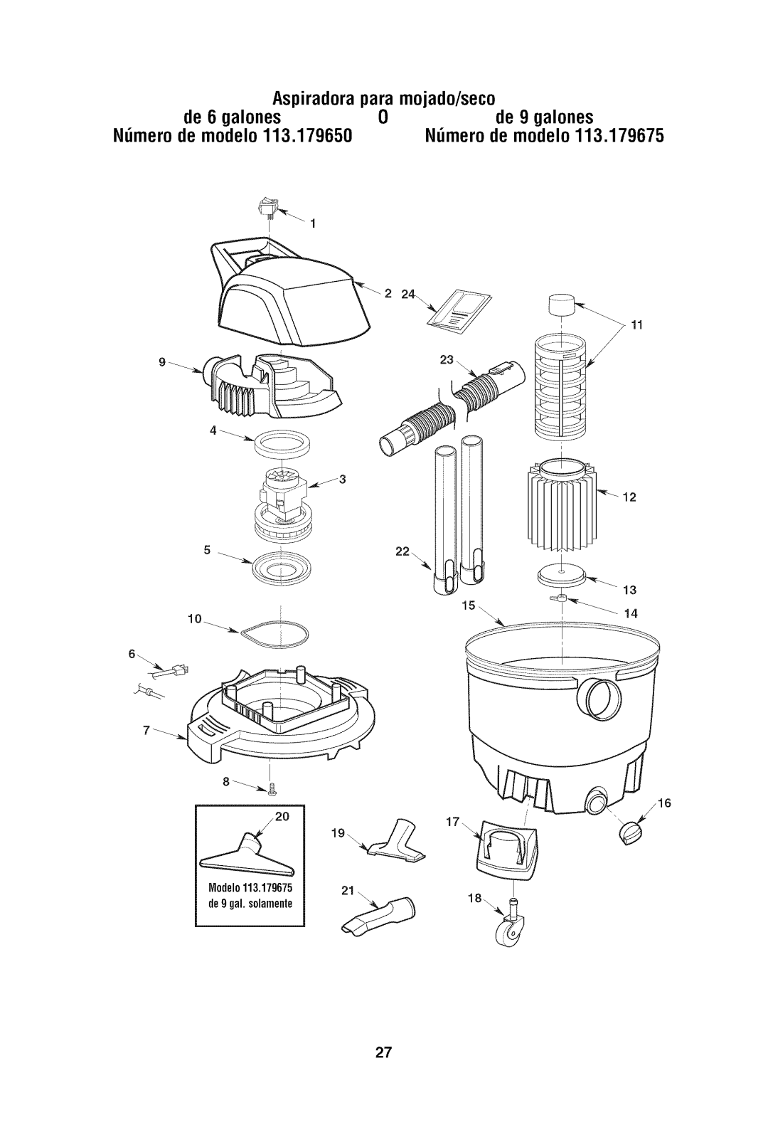 Craftsman 113.17965 owner manual De9 gal. solamente 