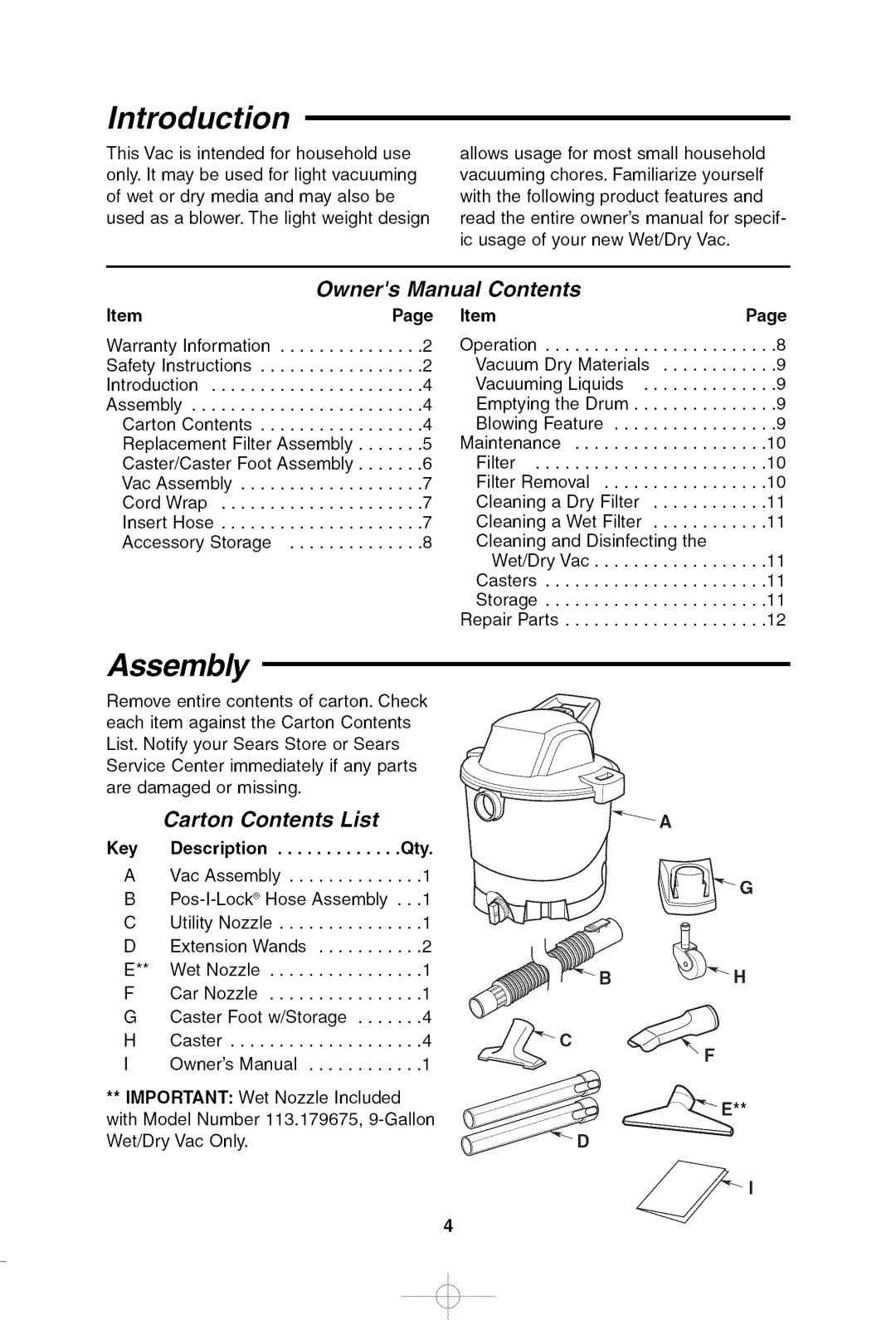 Craftsman 113.17965 owner manual Introduction, Assembly 