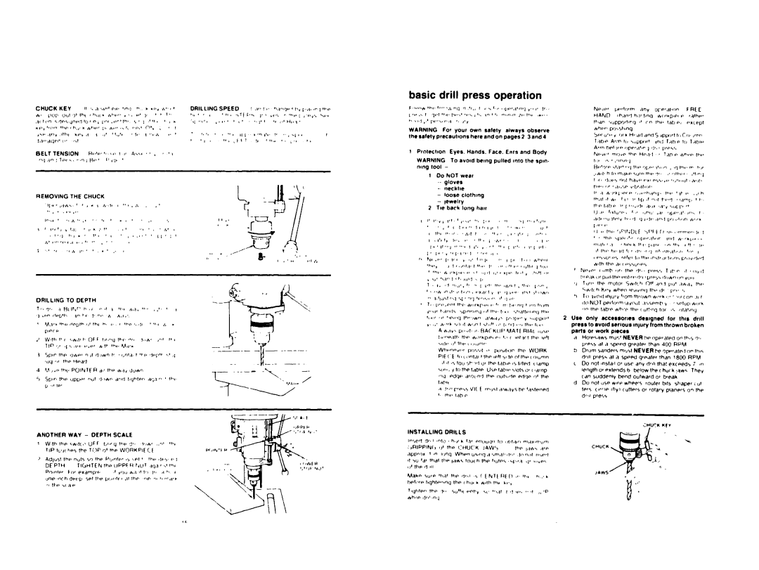 Craftsman 113.213832 warranty Basic drill press operation, BELTTENSlON rn,,,.,,.., I ,, a, Installing Drills 