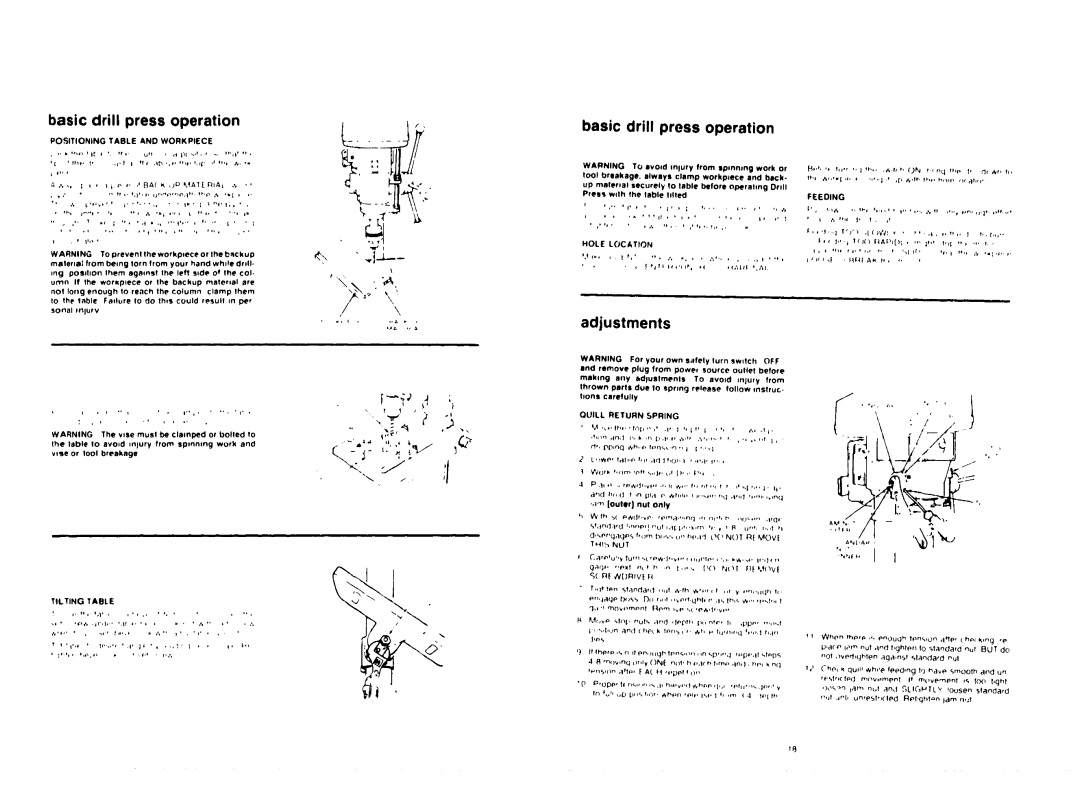 Craftsman 113.213832 warranty Adjustments, Ef.Oing, Quill Return Spring, Iouler nut only 