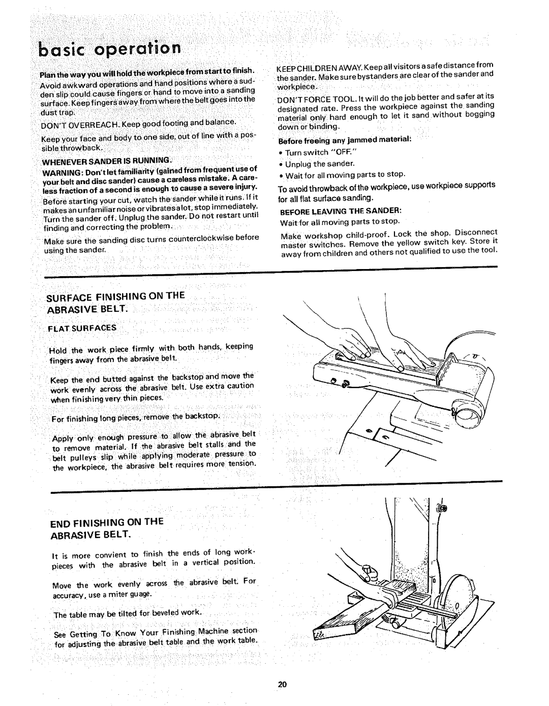 Craftsman 113.225900, 113.225931, 113.225909 manual Surface Finishing on Abrasive Belt, Before freeing any jammed material 