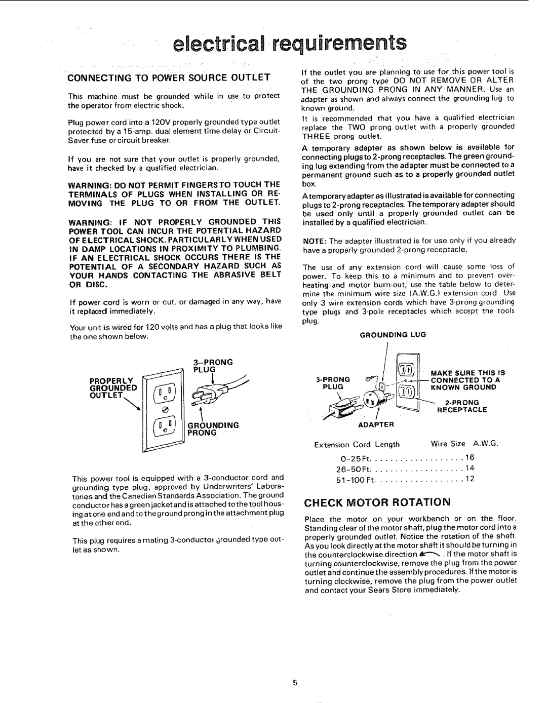 Craftsman 113.225900, 113.225931, 113.225909 manual Connecting to Power Source Outlet, Properly, Grounded /n Ul OUTLETs 