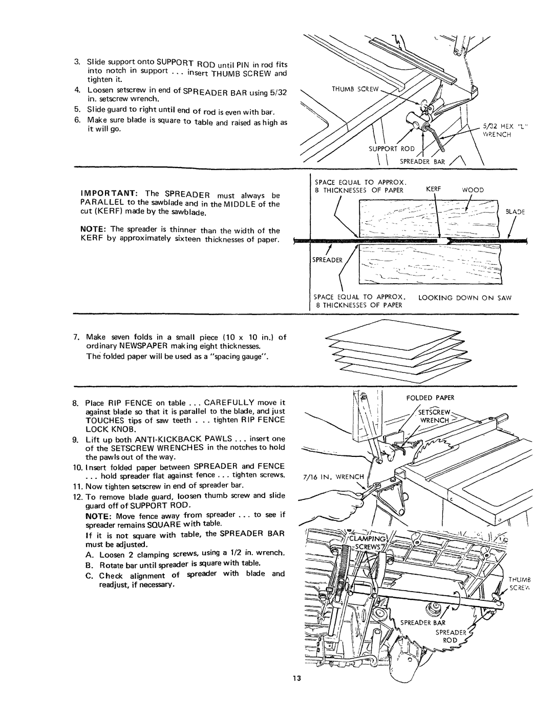 Craftsman 113.24181 Space Eqljal to Approx Thicknesses of Paper Kerf Wood, Parallel, ANTI-KICKBACK Pawls, Fence 