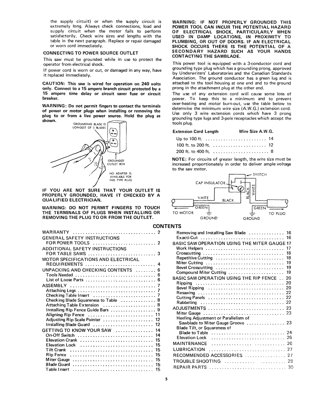 Craftsman 113.24181 owner manual Contents 