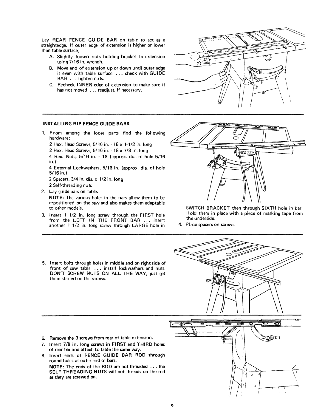 Craftsman 113.24181 owner manual Installing RIP Fence Guide Bars, Insert 